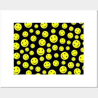 Smiley Face Seamless Pattern on Black Background Posters and Art